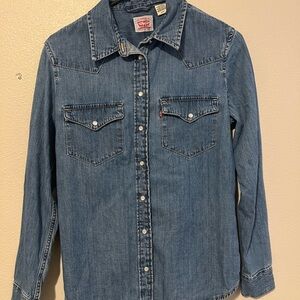 Levi's Men's Denim Western Pearl Snap Button Down Shirt Size M Medium Blue